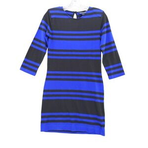 French‎ Connection Striped Dress 3/4 Sleeve Knit Casual Dress Blue Black 8